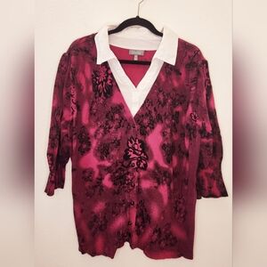 Pink and Black Floral Plus Size Blouse 3X